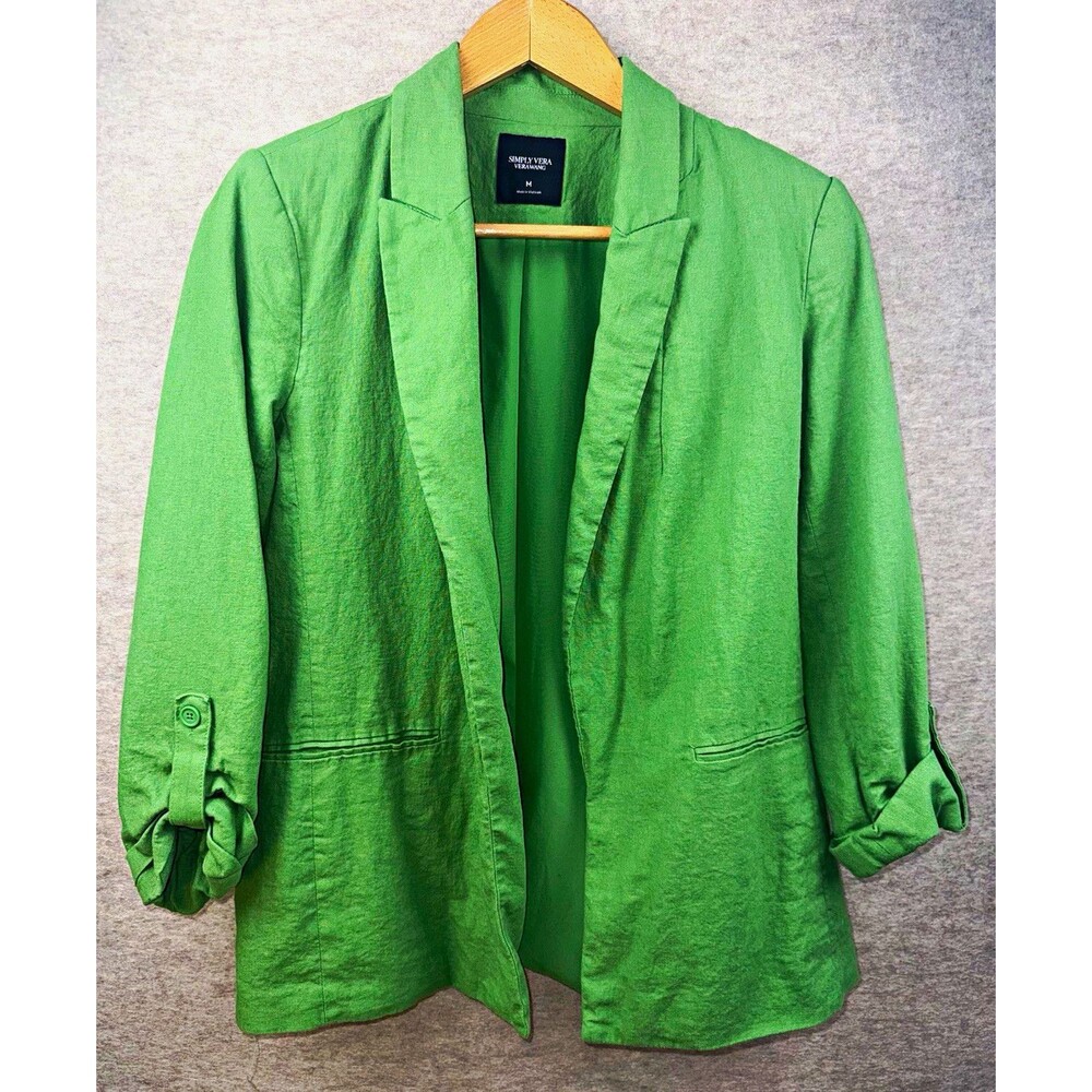 Simply Vera Vera Wang Women’s Green Lined Notch Blazer 3/4 Sleeve M